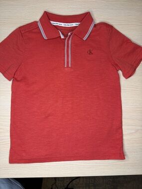 Calvin Klein Jeans Boys' Coral-Red Polo with Contrast Trim